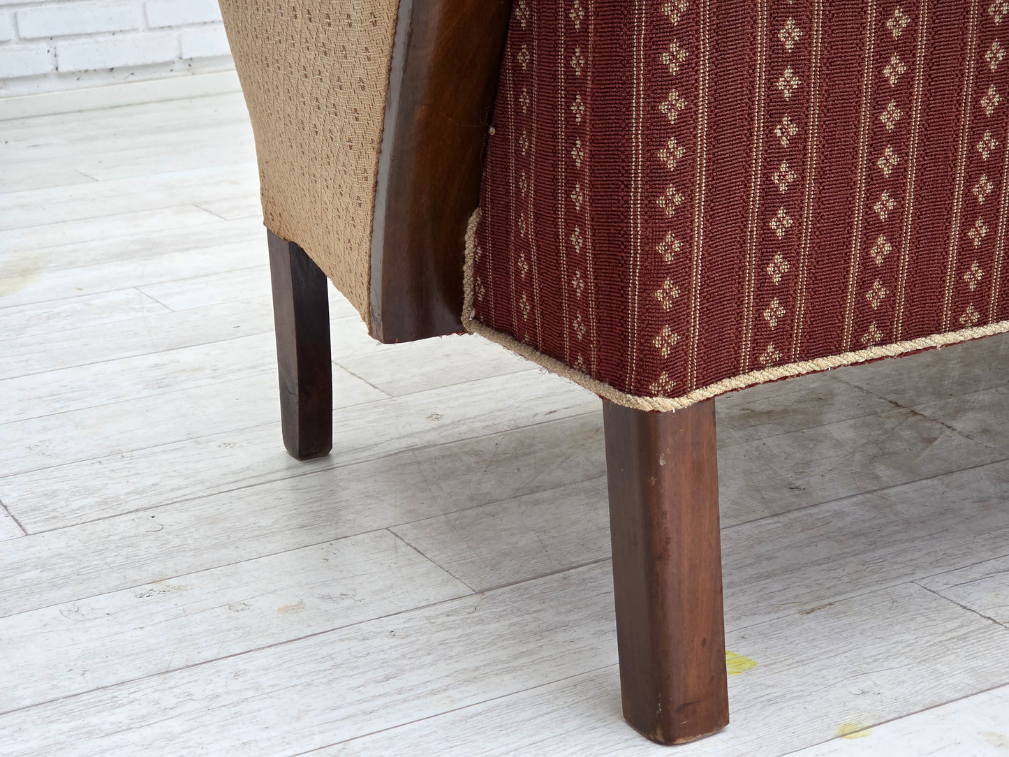 1960s, Danish 3-seater sofa, red furniture wool, beech wood.