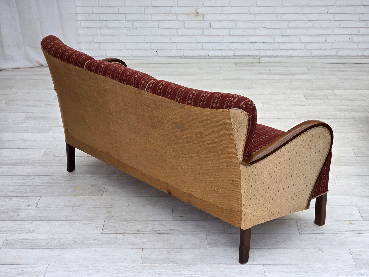 1960s, Danish 3-seater sofa, red furniture wool, beech wood.