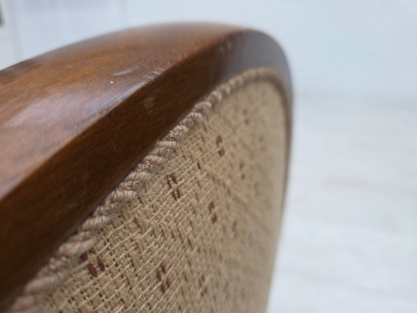 1960s, Danish 3-seater sofa, red furniture wool, beech wood.