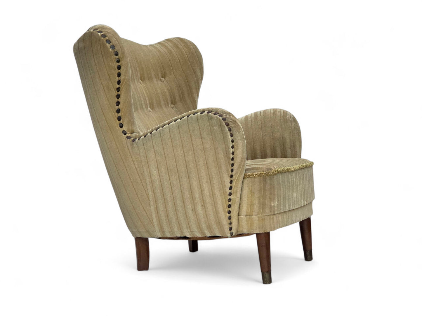 1960s, Danish armchair, light green furniture velour, beech wood.