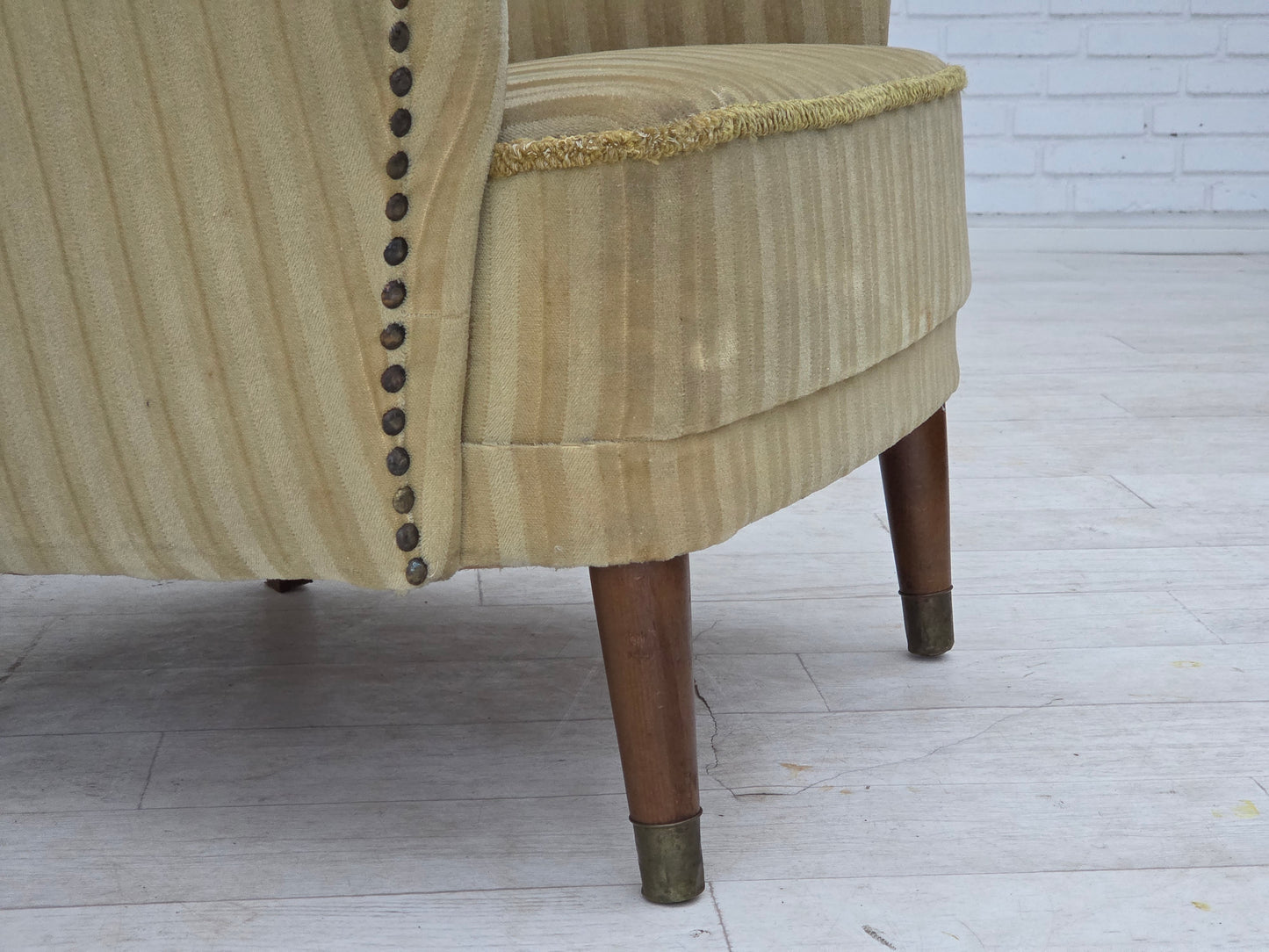 1960s, Danish armchair, light green furniture velour, beech wood.
