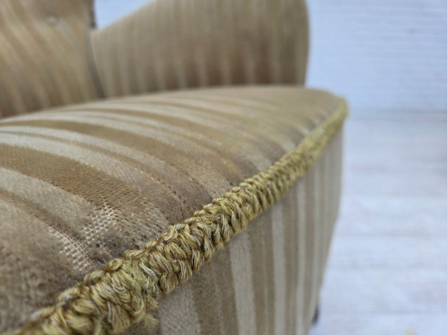 1960s, Danish armchair, light green furniture velour, beech wood.