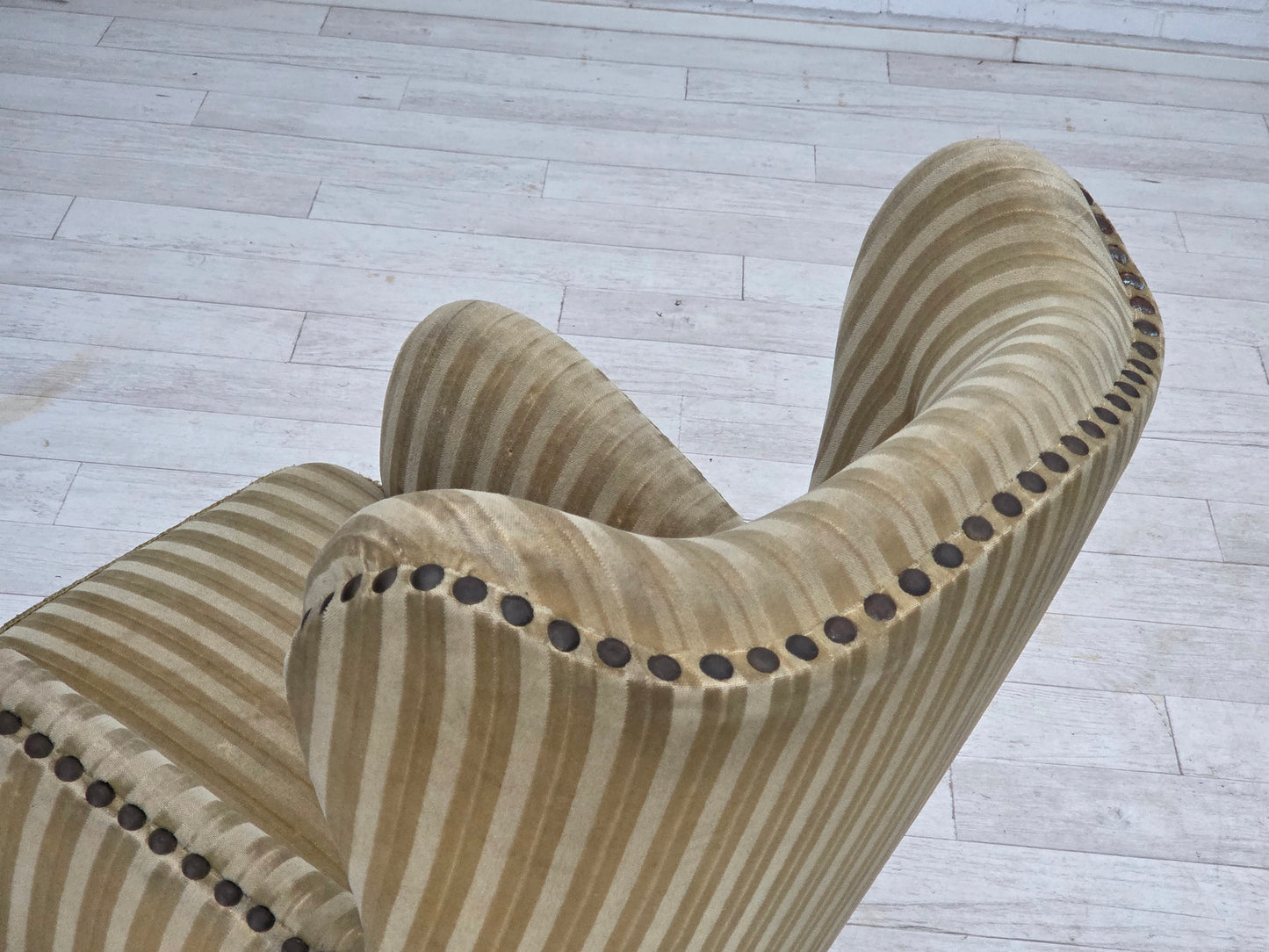 1960s, Danish armchair, light green furniture velour, beech wood.