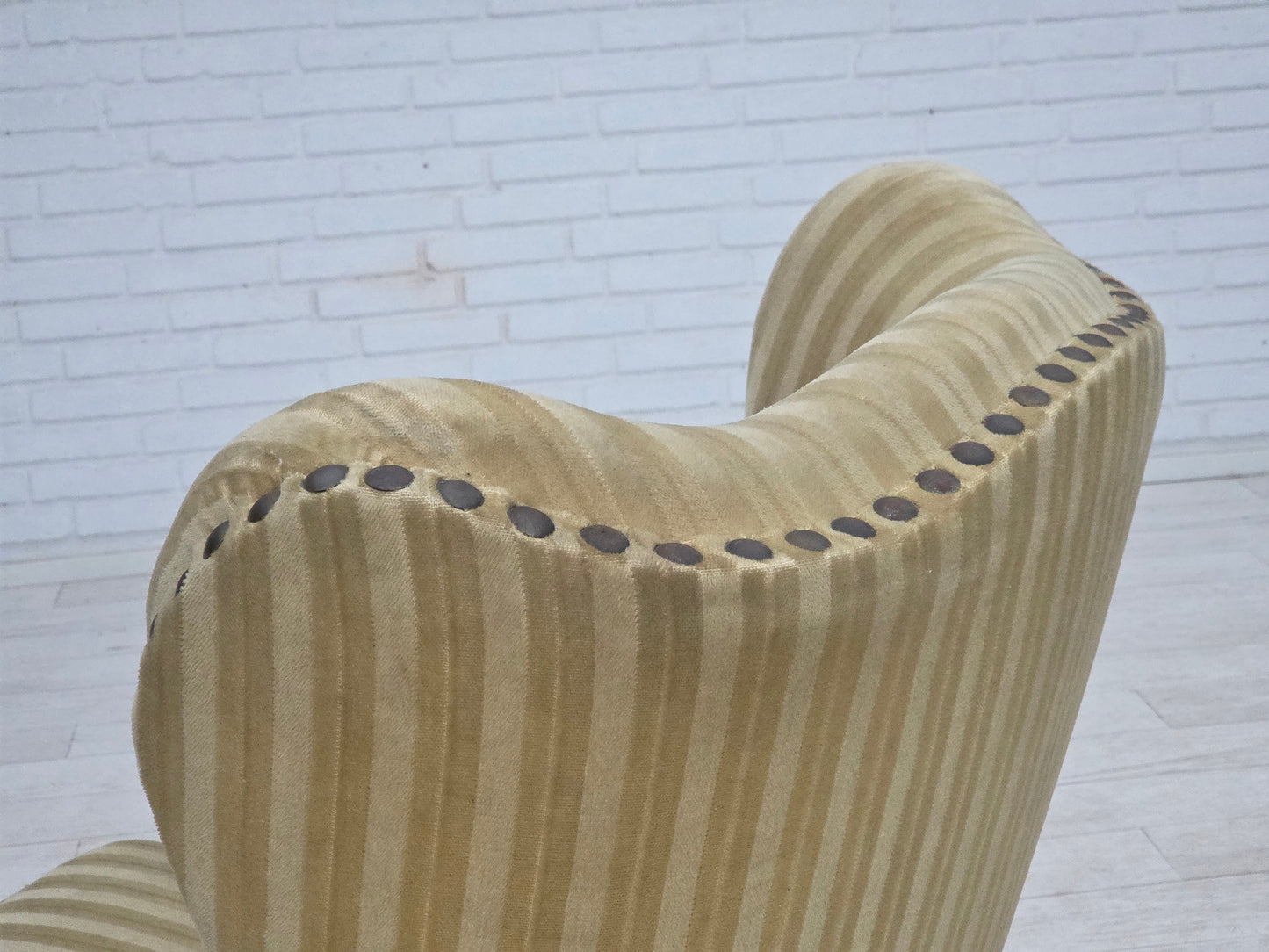 1960s, Danish armchair, light green furniture velour, beech wood.