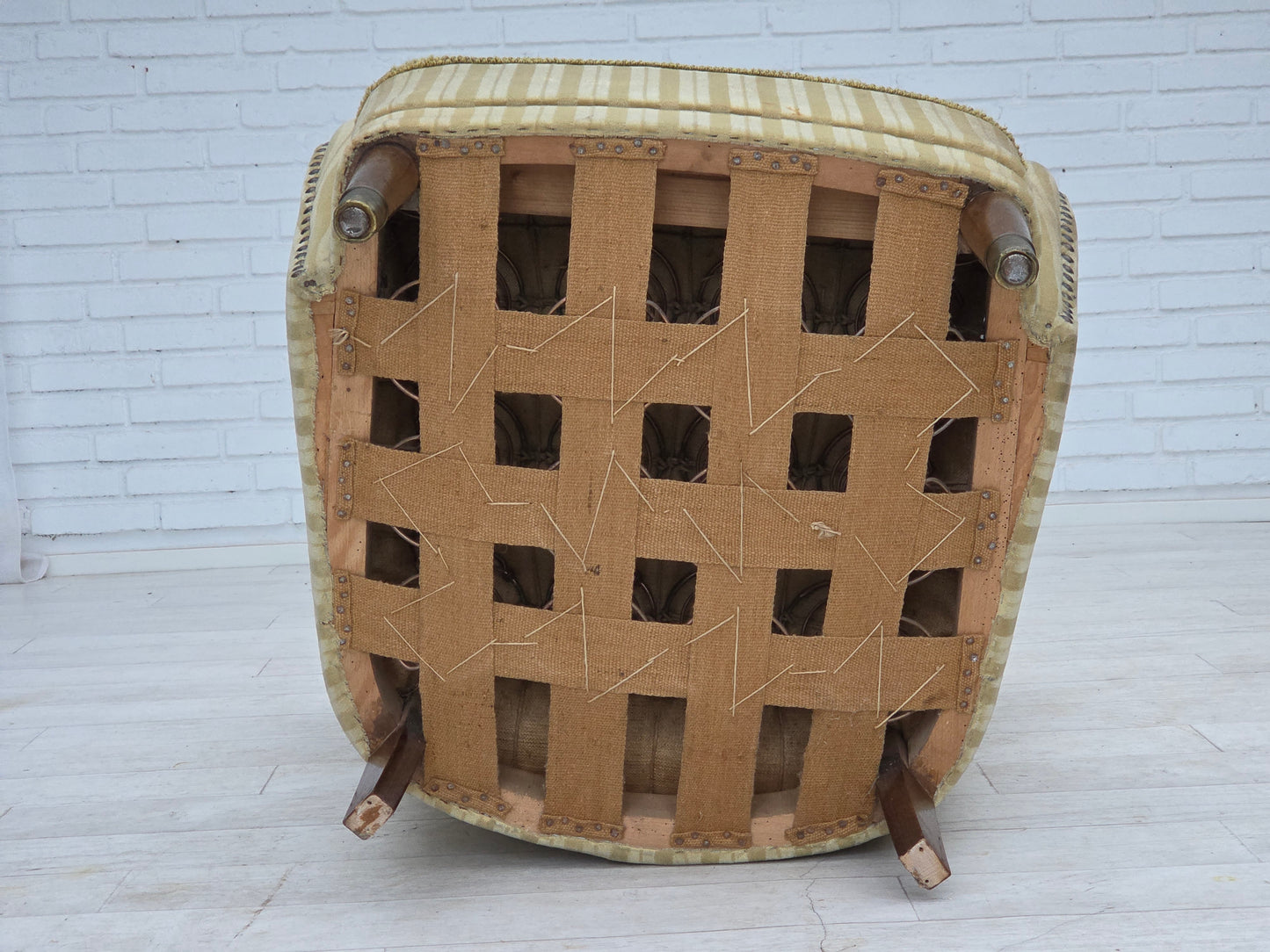 1960s, Danish armchair, light green furniture velour, beech wood.