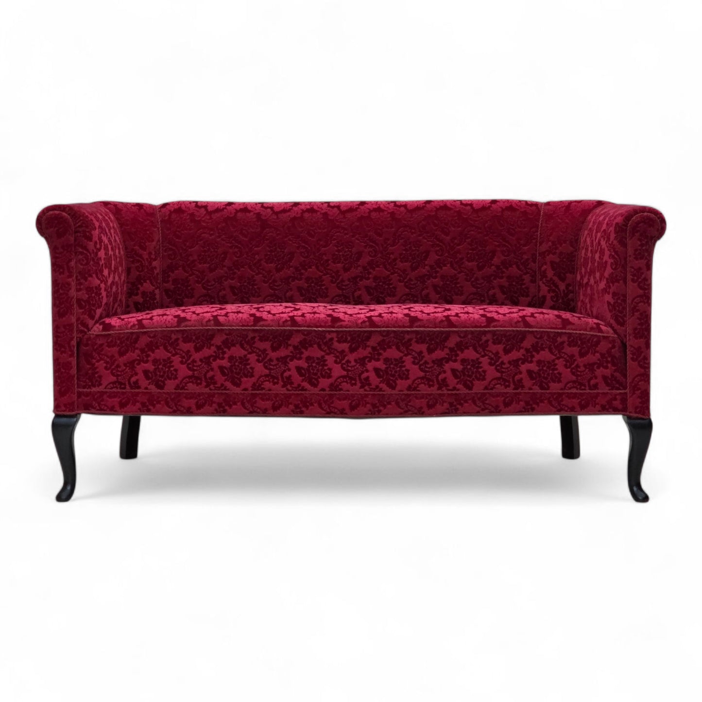 1950s, Danish 2-seater sofa, cherry-red furniture velour.