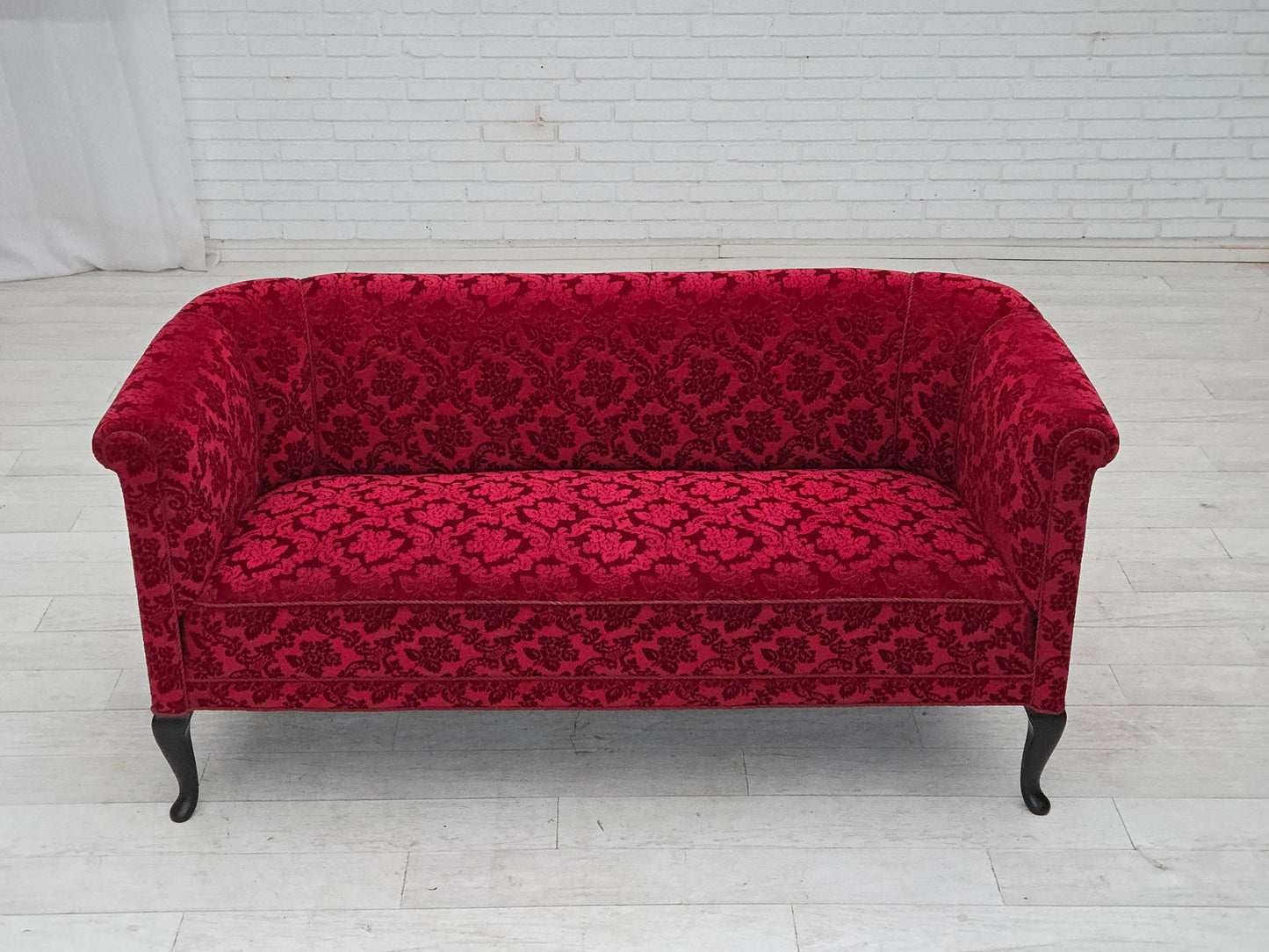 1950s, Danish 2-seater sofa, cherry-red furniture velour.