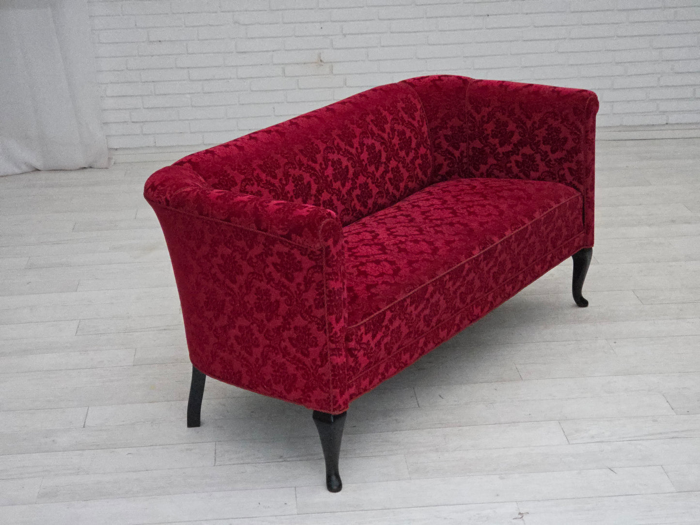 1950s, Danish 2-seater sofa, cherry-red furniture velour.