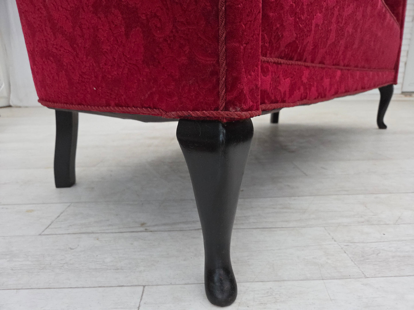 1950s, Danish 2-seater sofa, cherry-red furniture velour.