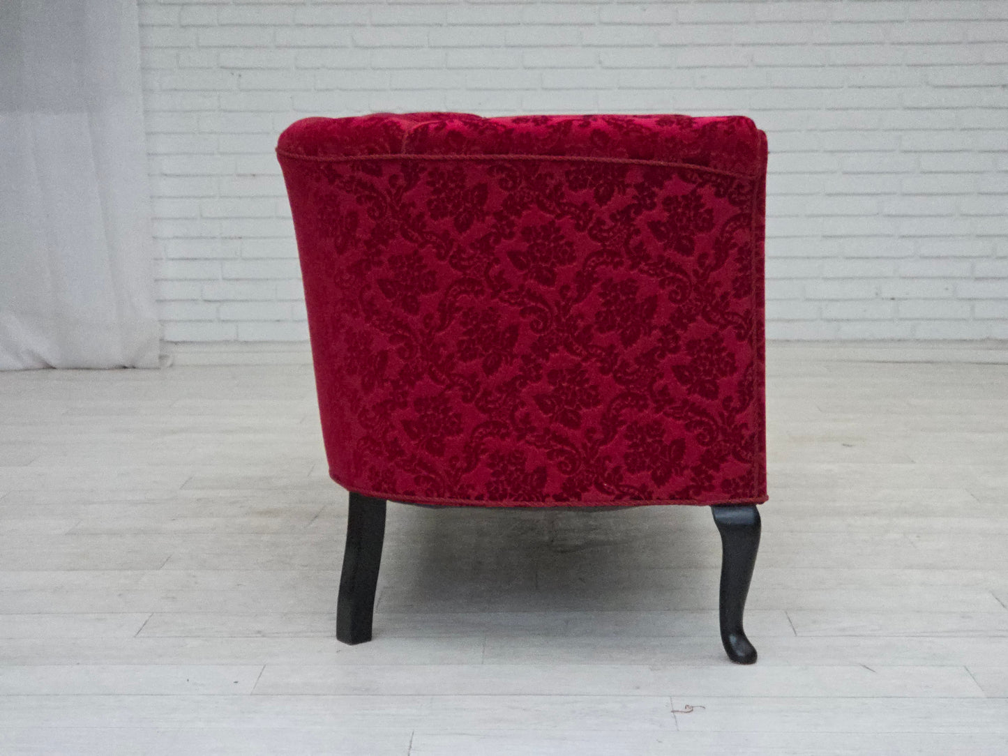 1950s, Danish 2-seater sofa, cherry-red furniture velour.