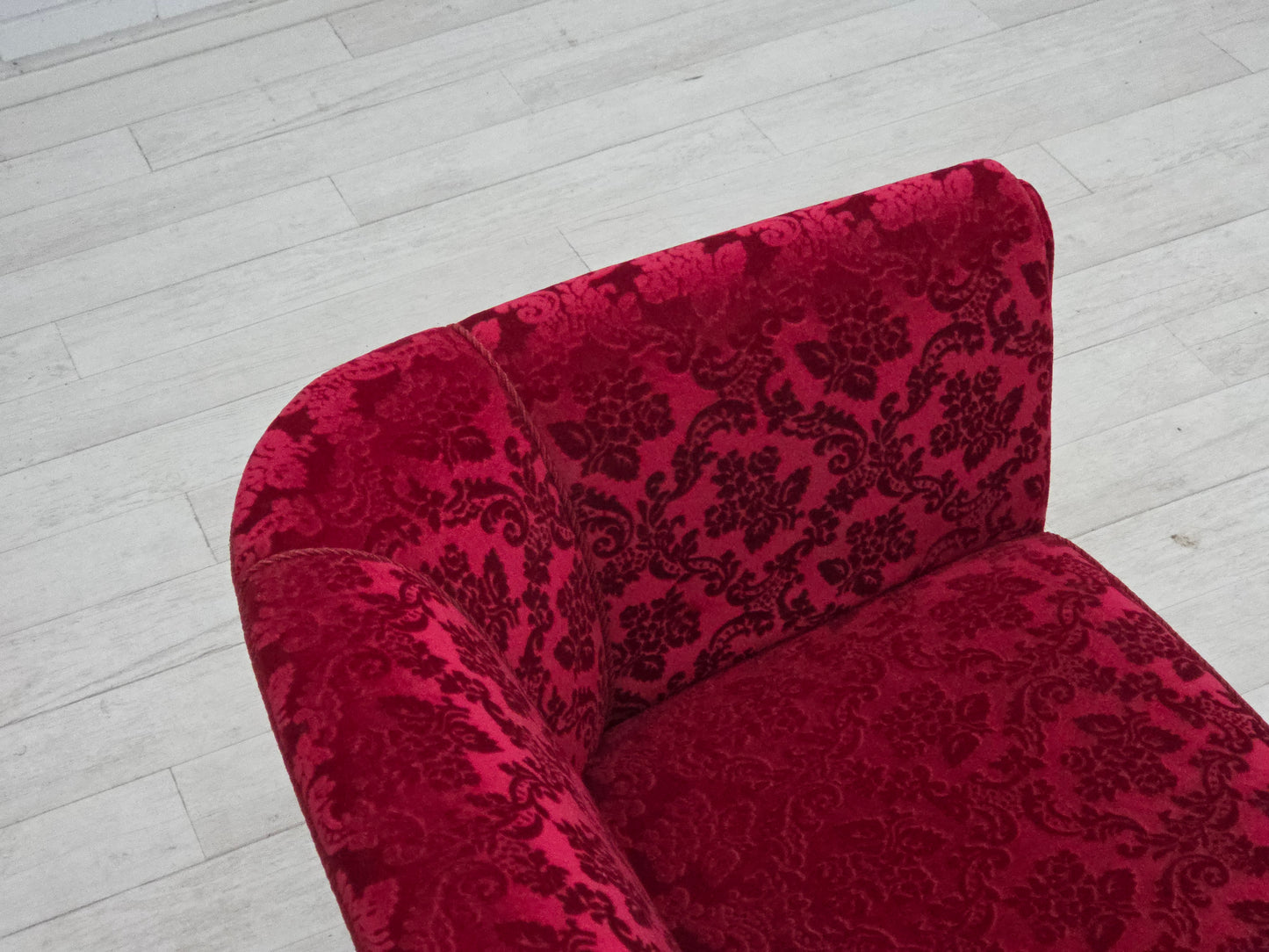 1950s, Danish 2-seater sofa, cherry-red furniture velour.