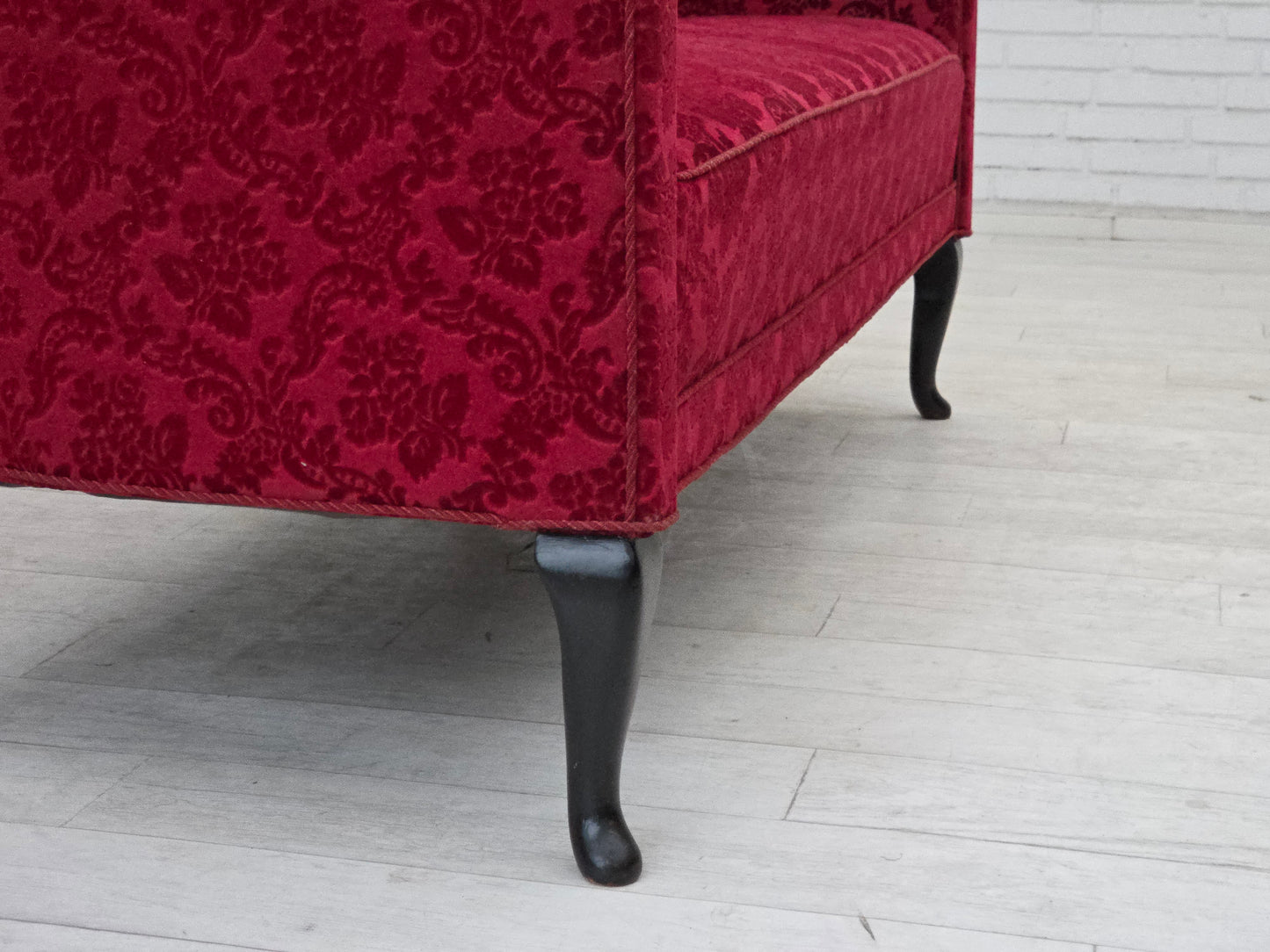 1950s, Danish 2-seater sofa, cherry-red furniture velour.