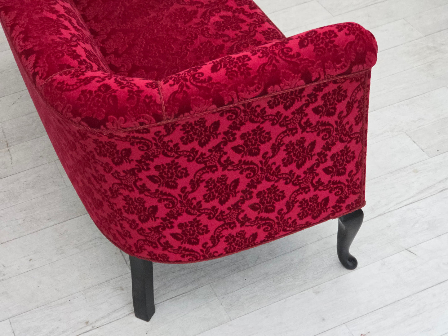 1950s, Danish 2-seater sofa, cherry-red furniture velour.