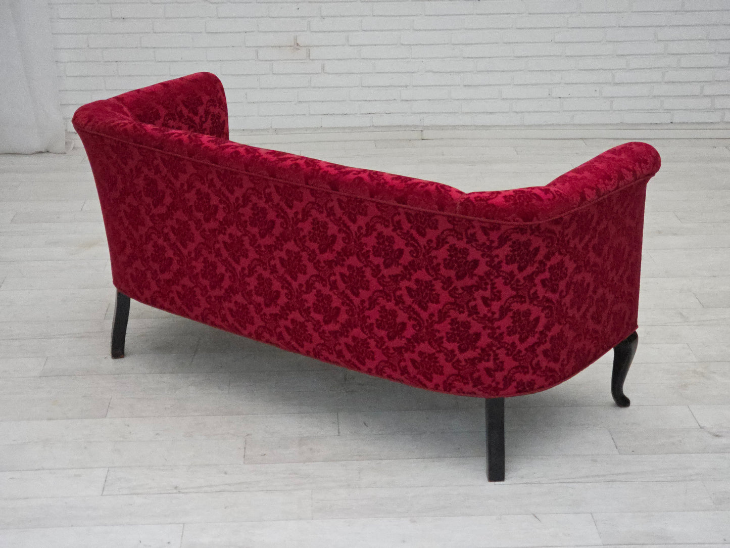 1950s, Danish 2-seater sofa, cherry-red furniture velour.
