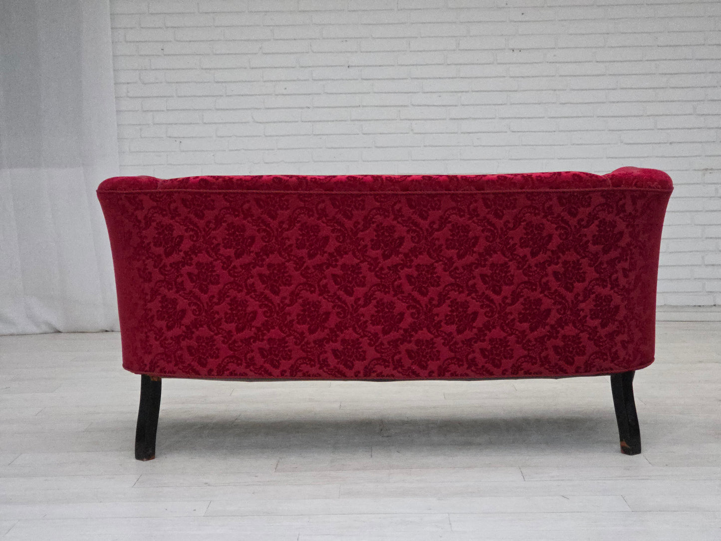 1950s, Danish 2-seater sofa, cherry-red furniture velour.