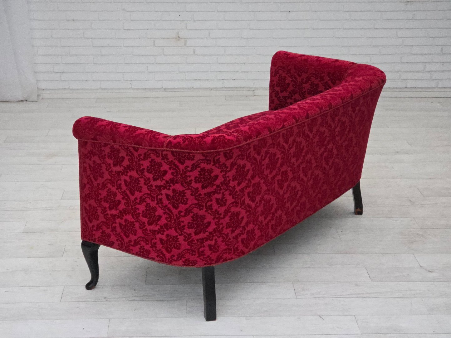 1950s, Danish 2-seater sofa, cherry-red furniture velour.