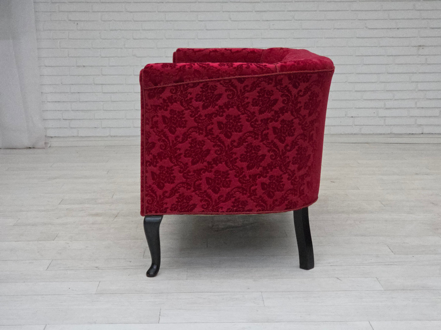 1950s, Danish 2-seater sofa, cherry-red furniture velour.