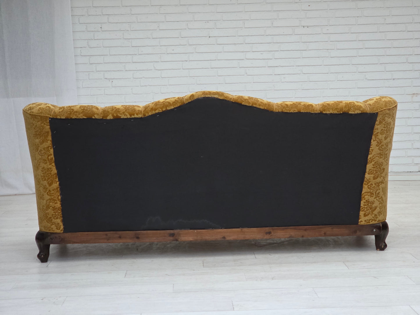 1950s, Danish 3-seater sofa, furniture velour, carved oak wood.