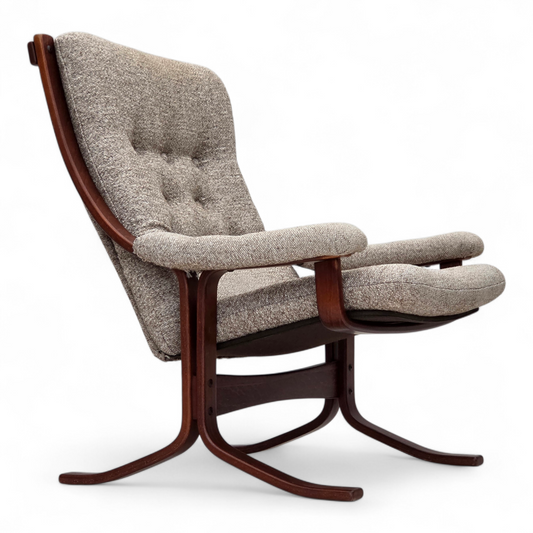 1970s, Norwegian design armchair, blend wool fabric, bent wood.