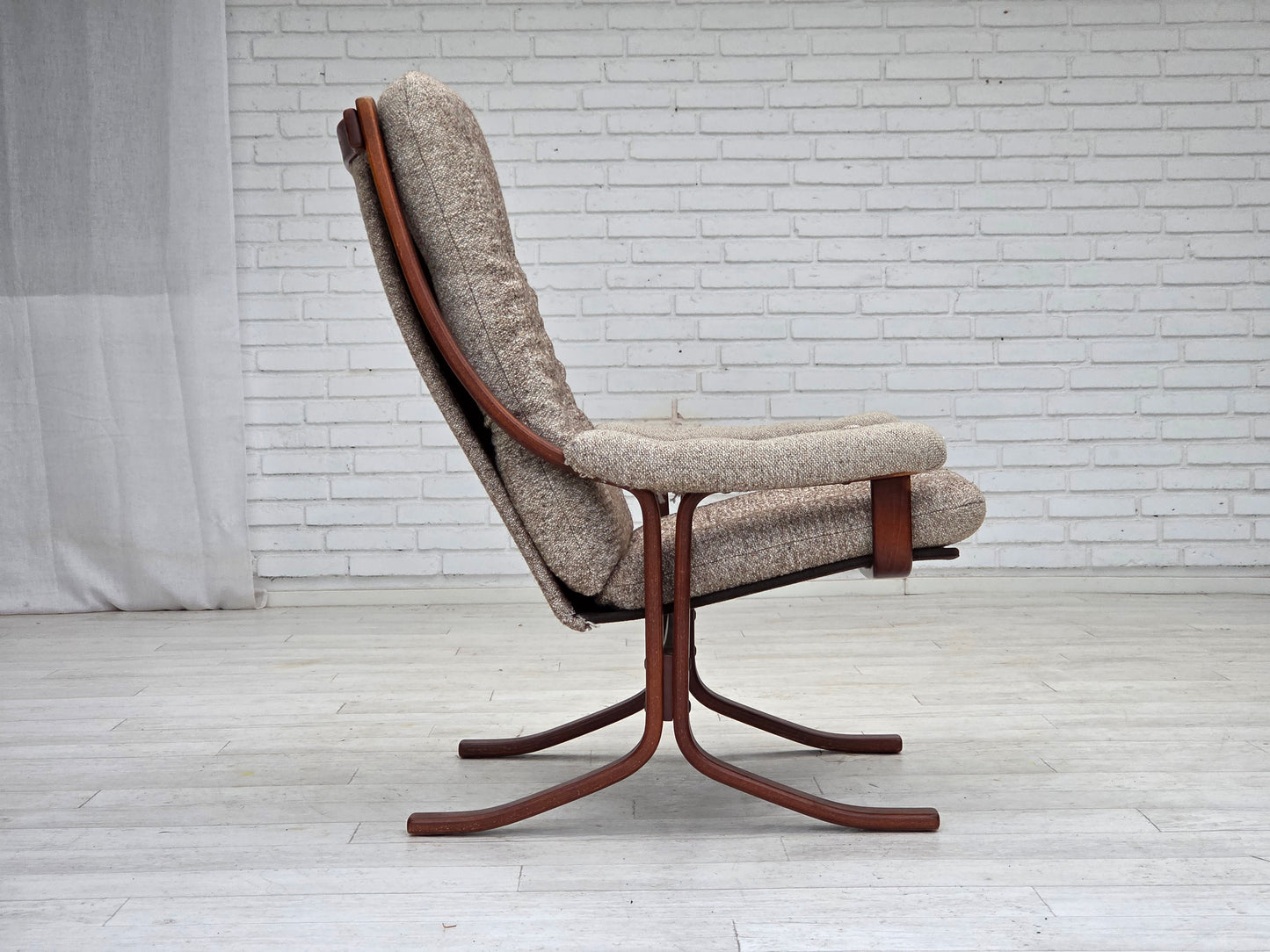 1970s, Norwegian design armchair, blend wool fabric, bent wood.
