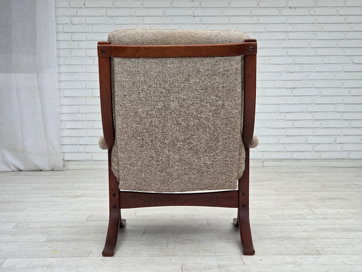 1970s, Norwegian design armchair, blend wool fabric, bent wood.