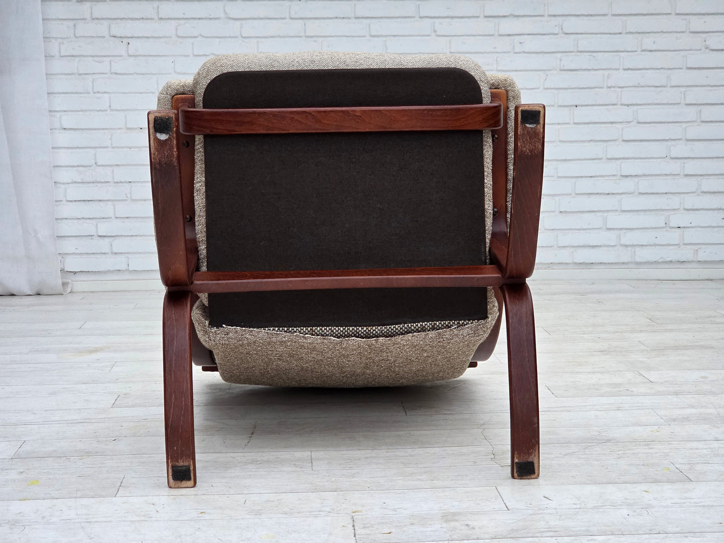 1970s, Norwegian design armchair, blend wool fabric, bent wood.