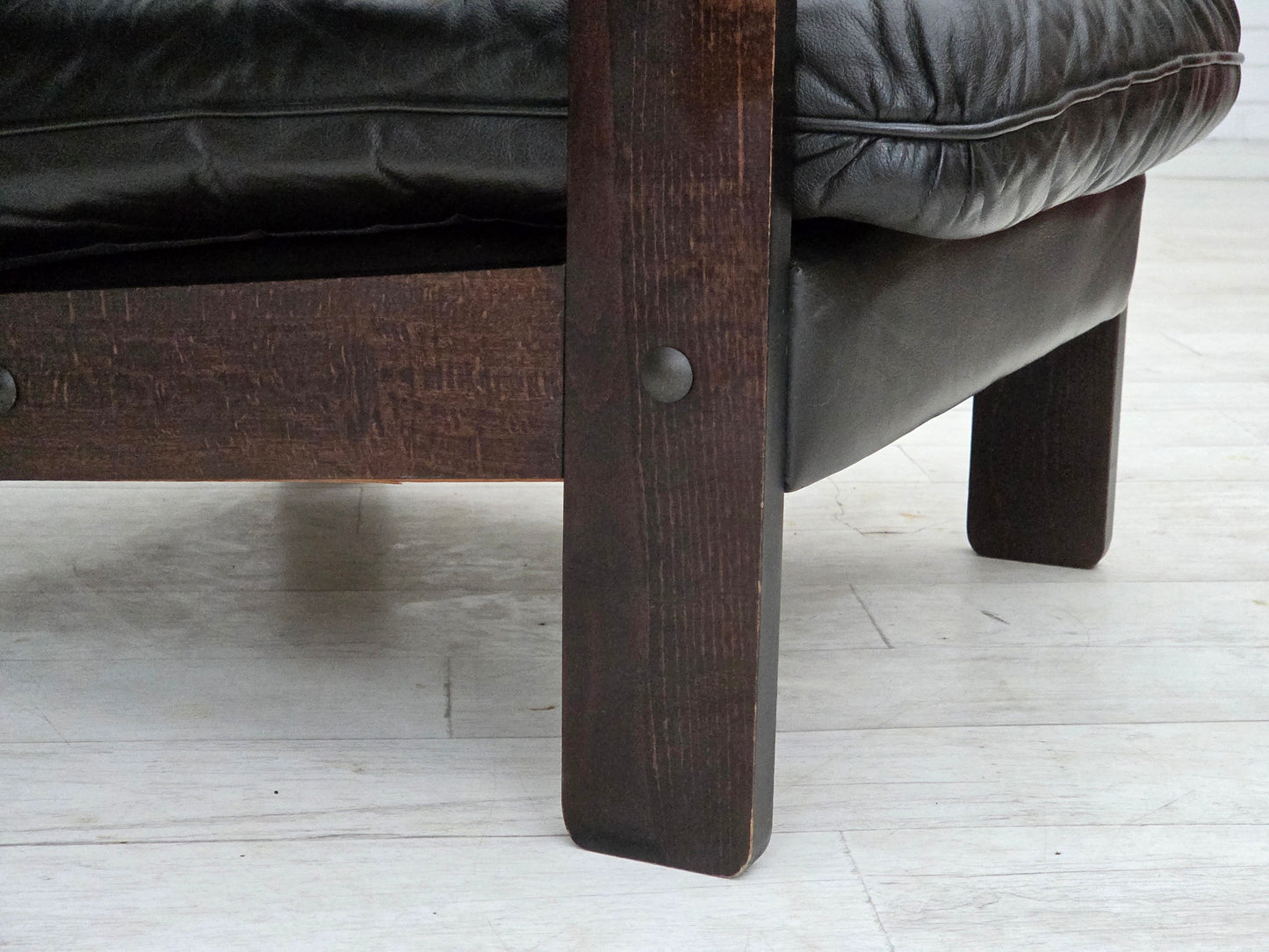 1970s, Danish armchair, brown furniture leather, oak wood.