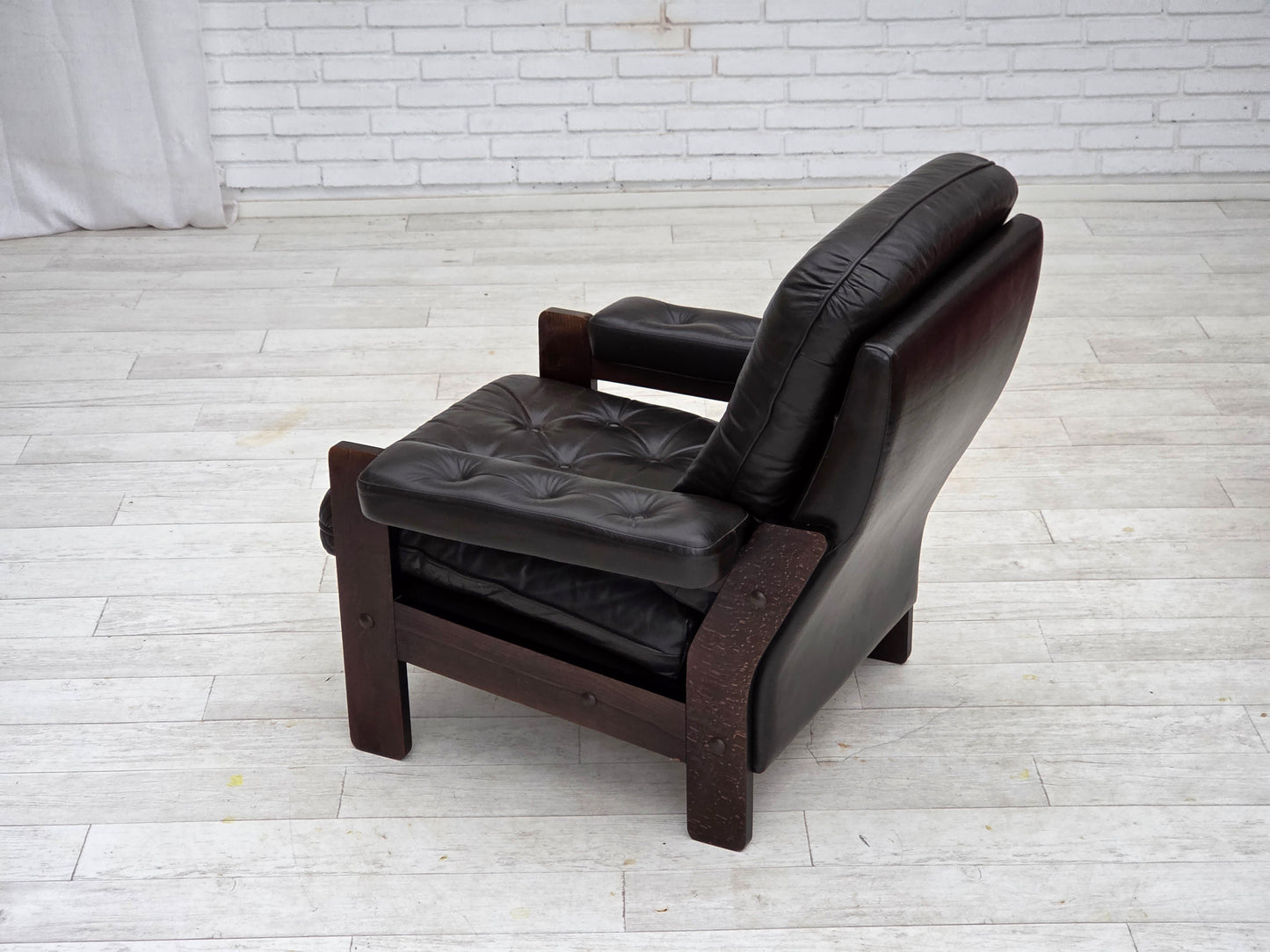 1970s, Danish armchair, brown furniture leather, oak wood.
