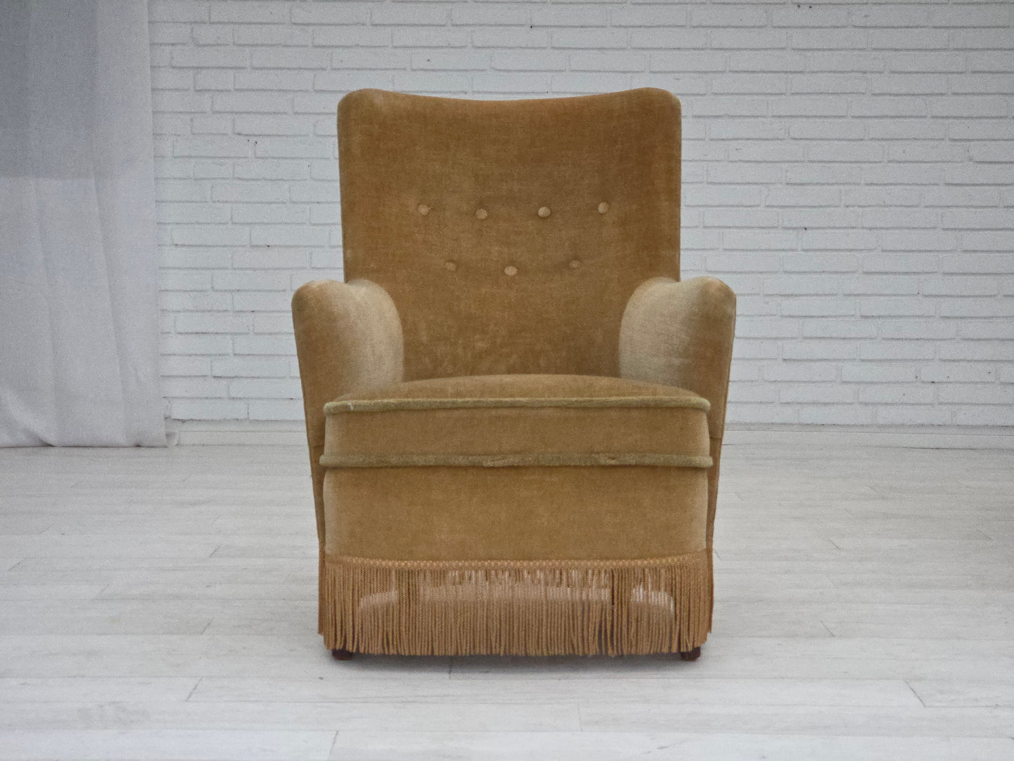 1970s, Danish armchair, original light green furniture velour.