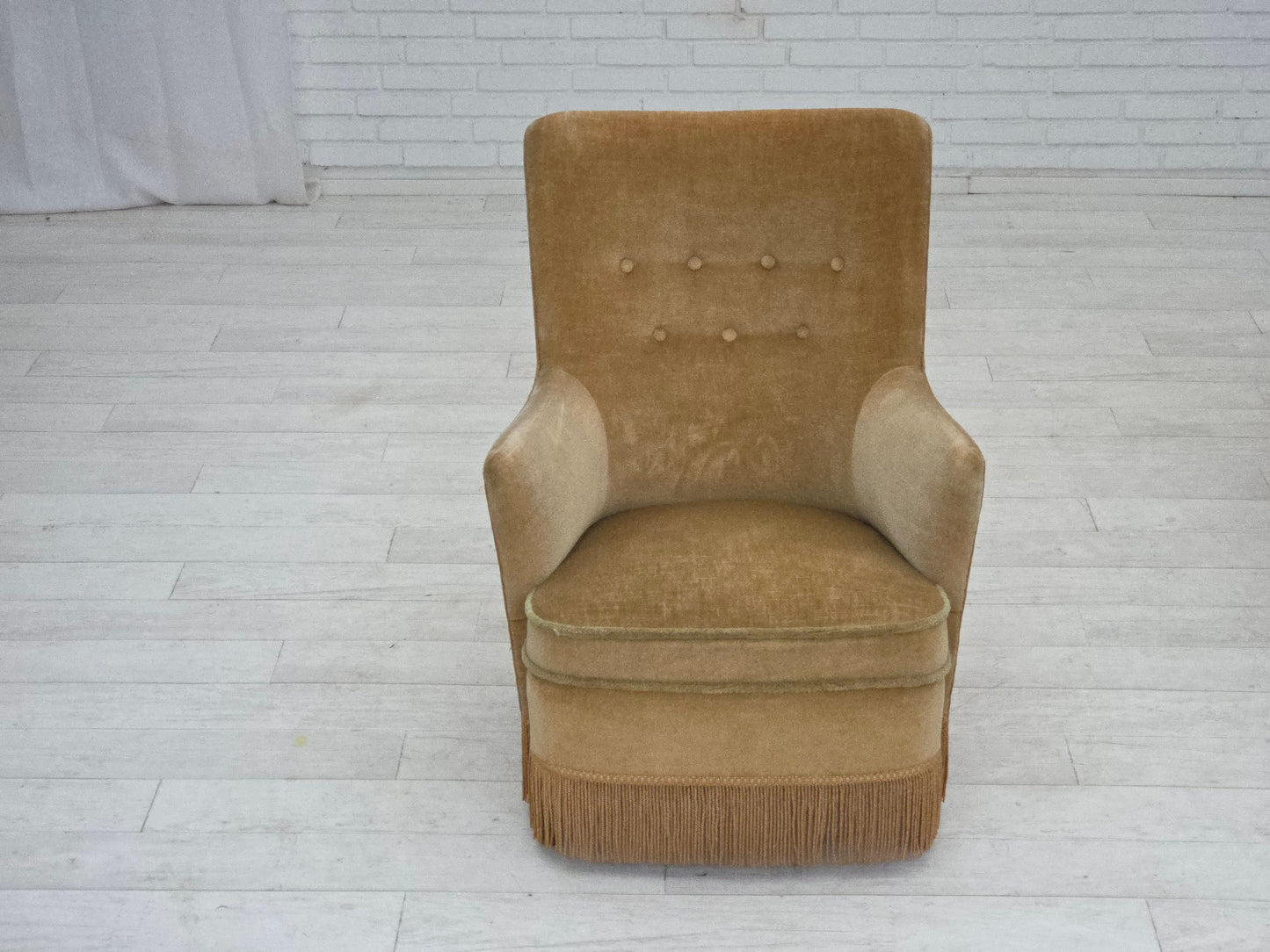 1970s, Danish armchair, original light green furniture velour.