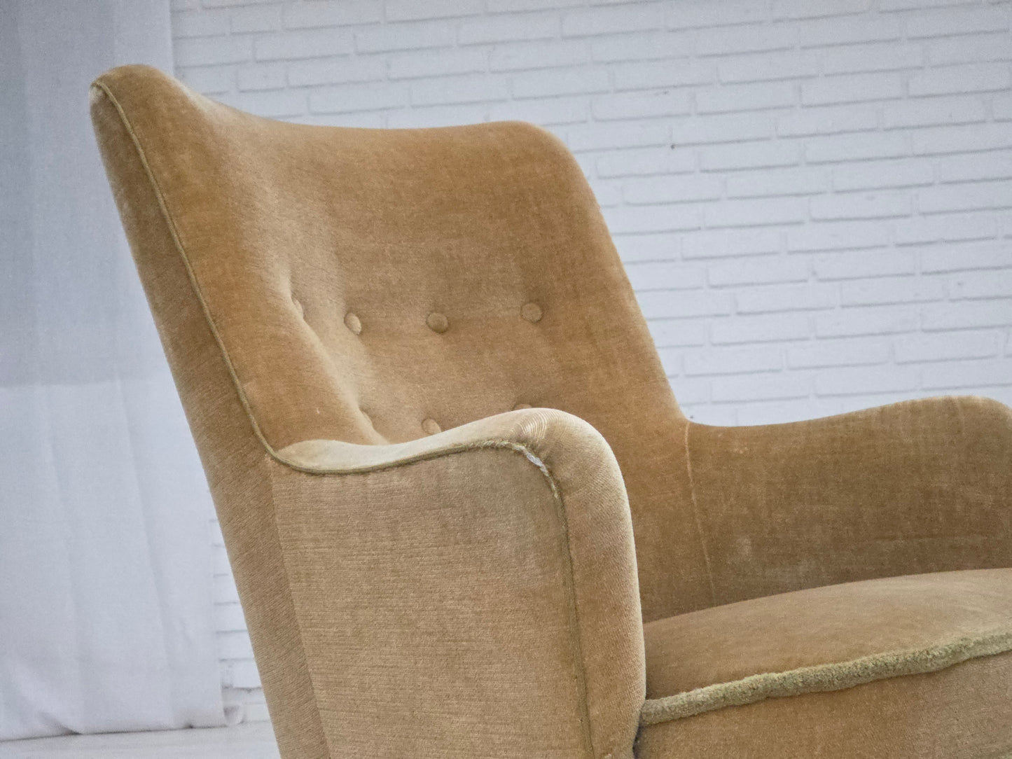 1970s, Danish armchair, original light green furniture velour.