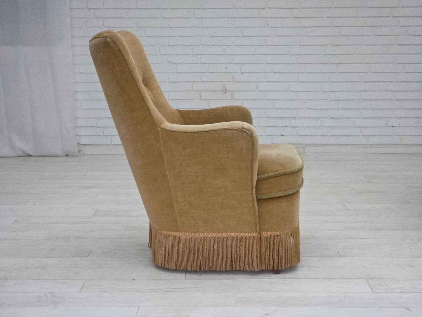 1970s, Danish armchair, original light green furniture velour.