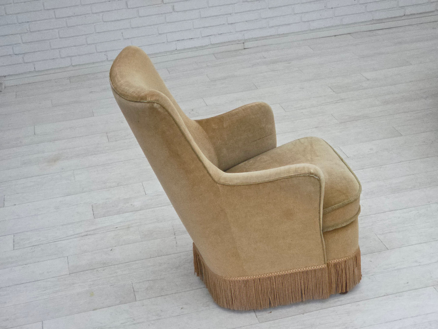 1970s, Danish armchair, original light green furniture velour.