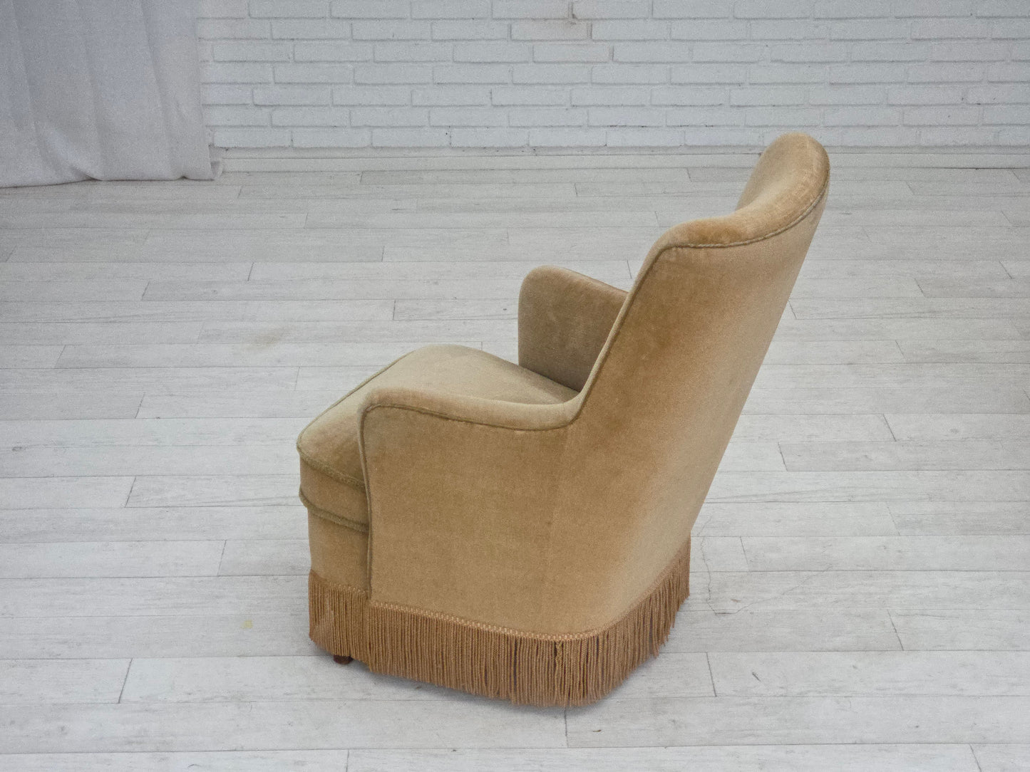 1970s, Danish armchair, original light green furniture velour.