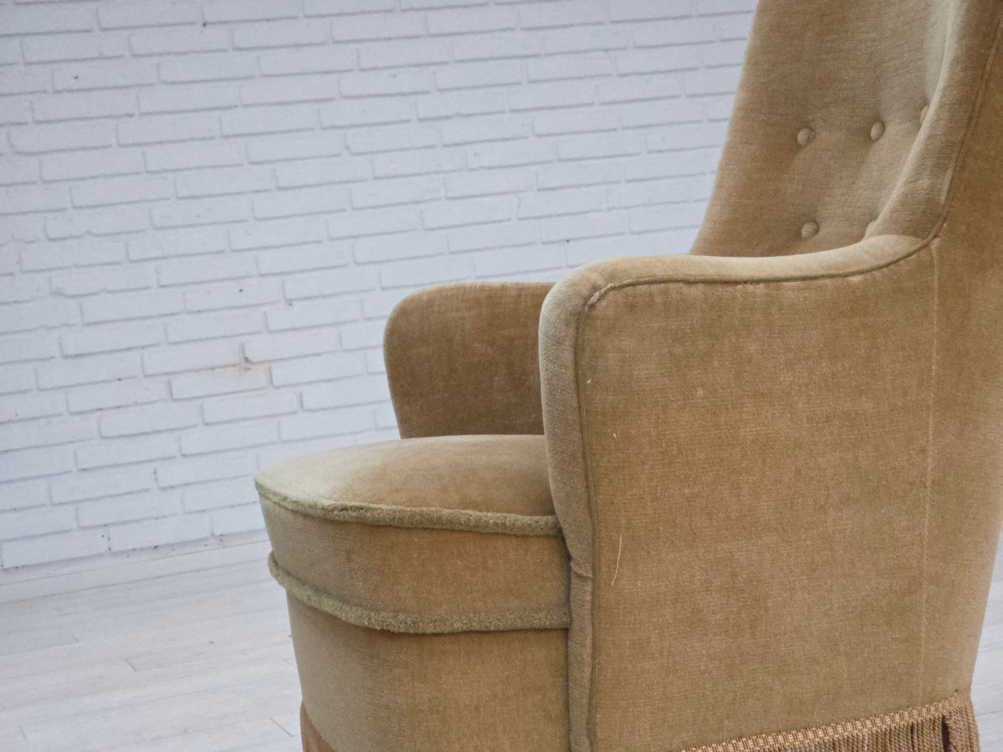 1970s, Danish armchair, original light green furniture velour.