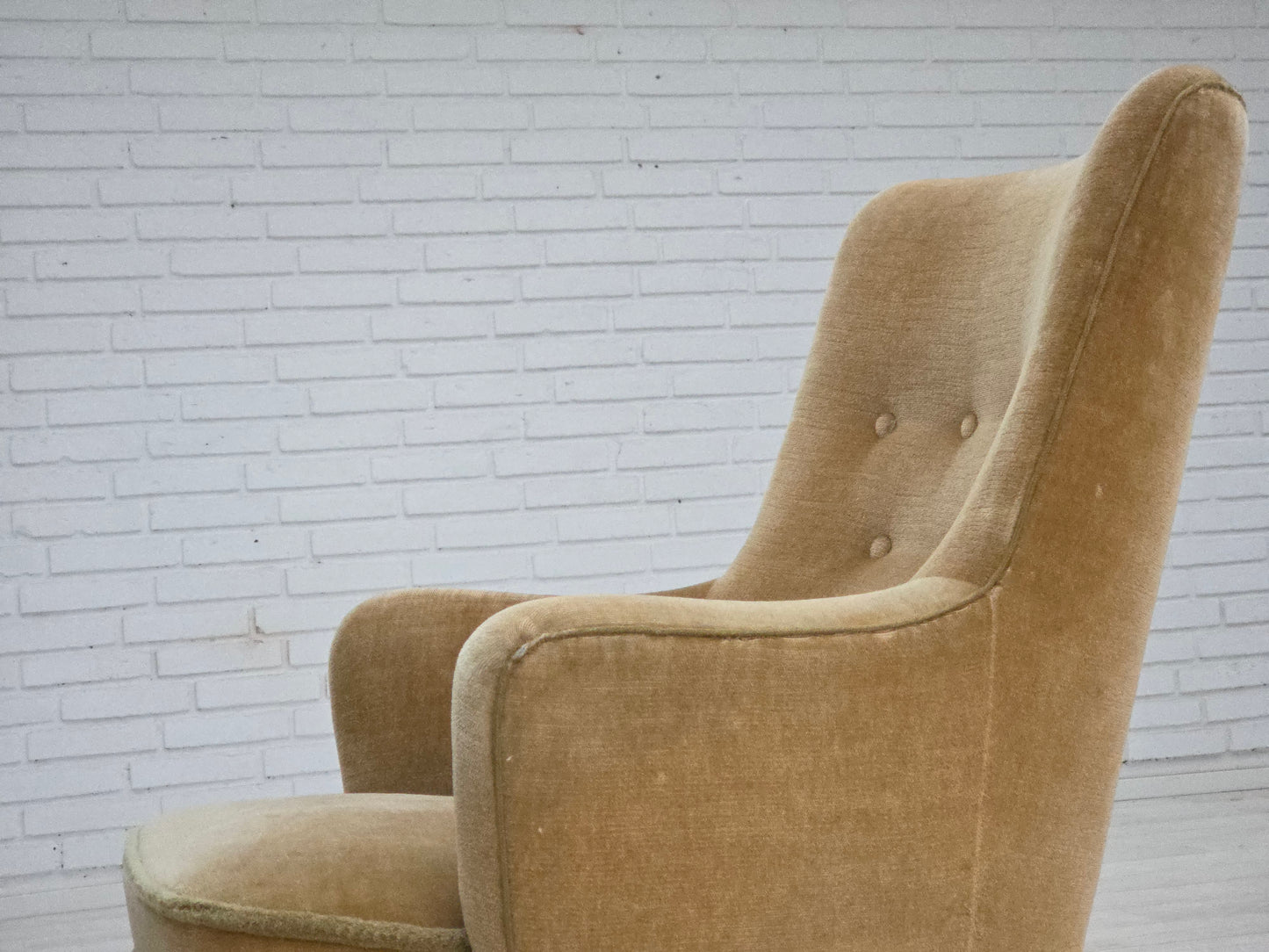 1970s, Danish armchair, original light green furniture velour.