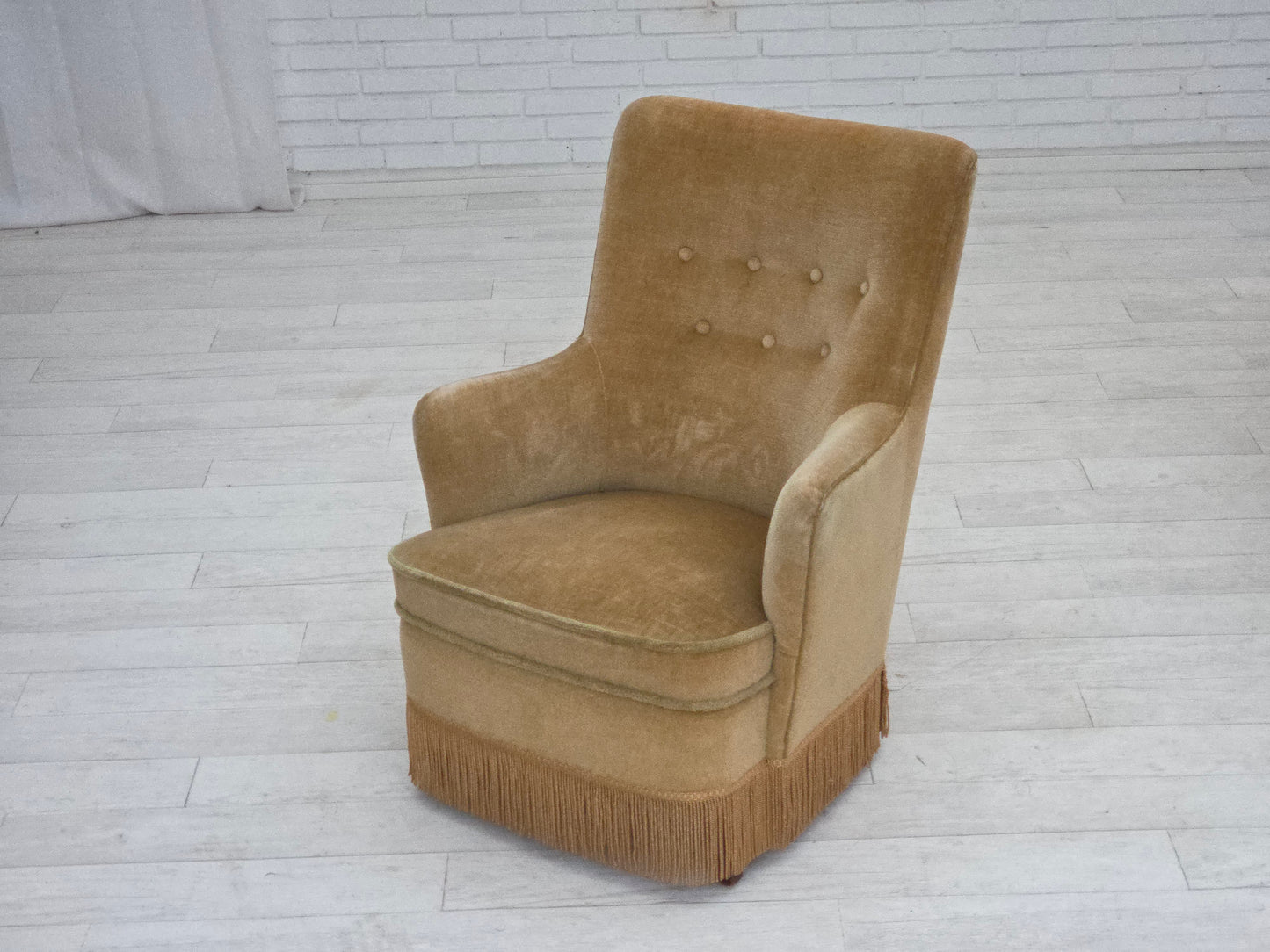 1970s, Danish armchair, original light green furniture velour.