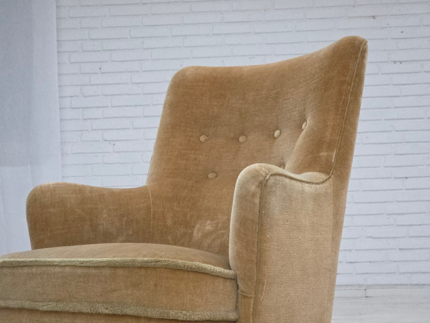 1970s, Danish armchair, original light green furniture velour.