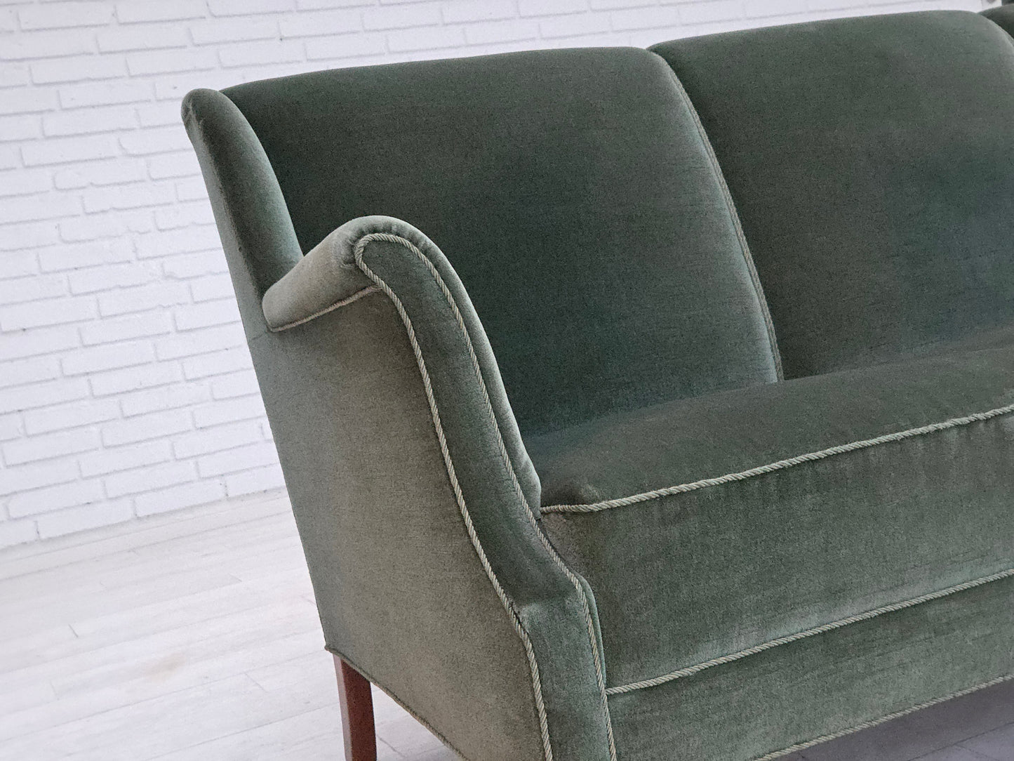 1960s, Danish 3-seater sofa, original turquoise-green furniture velour.