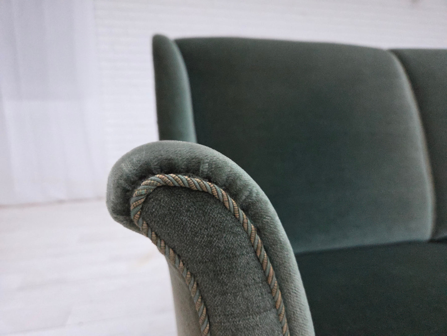 1960s, Danish 3-seater sofa, original turquoise-green furniture velour.