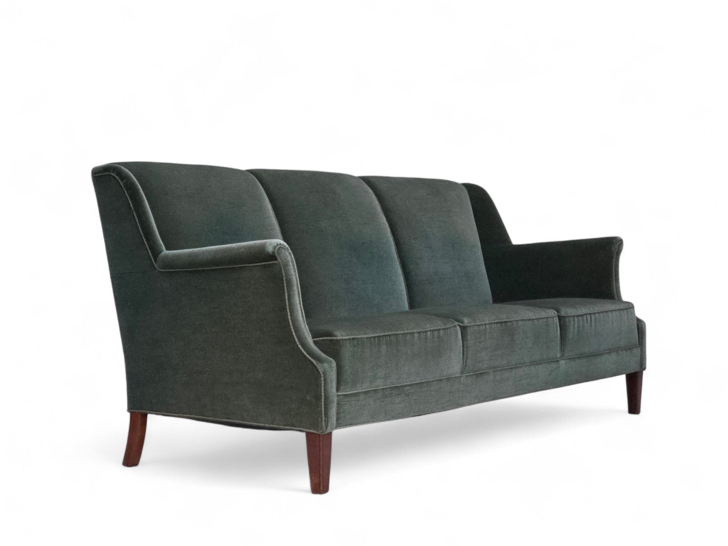 1960s, Danish 3-seater sofa, original turquoise-green furniture velour.