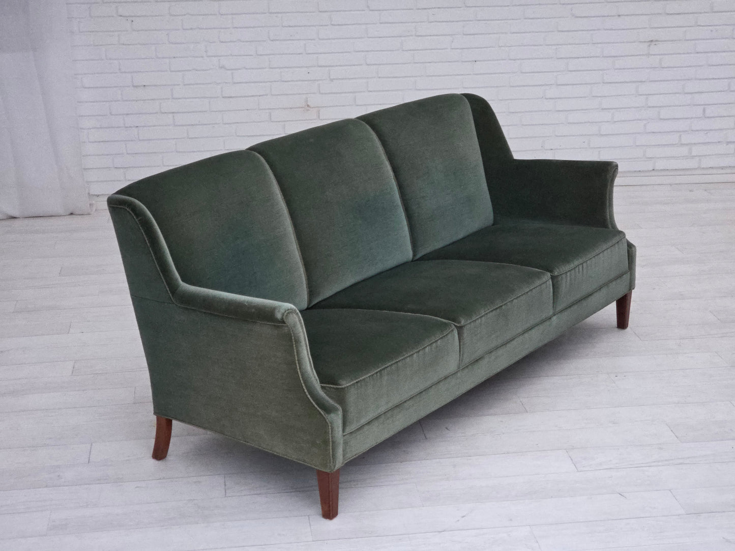 1960s, Danish 3-seater sofa, original turquoise-green furniture velour.