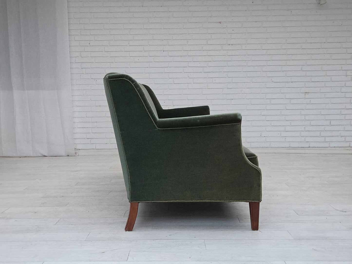 1960s, Danish 3-seater sofa, original turquoise-green furniture velour.