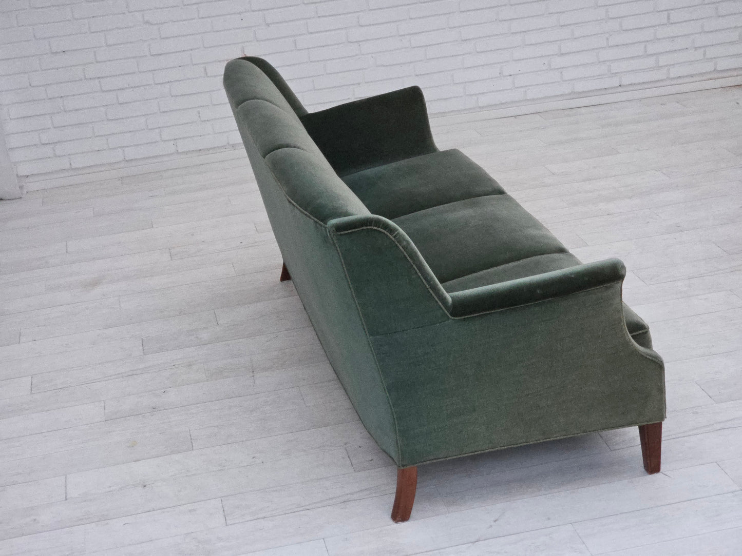 1960s, Danish 3-seater sofa, original turquoise-green furniture velour.