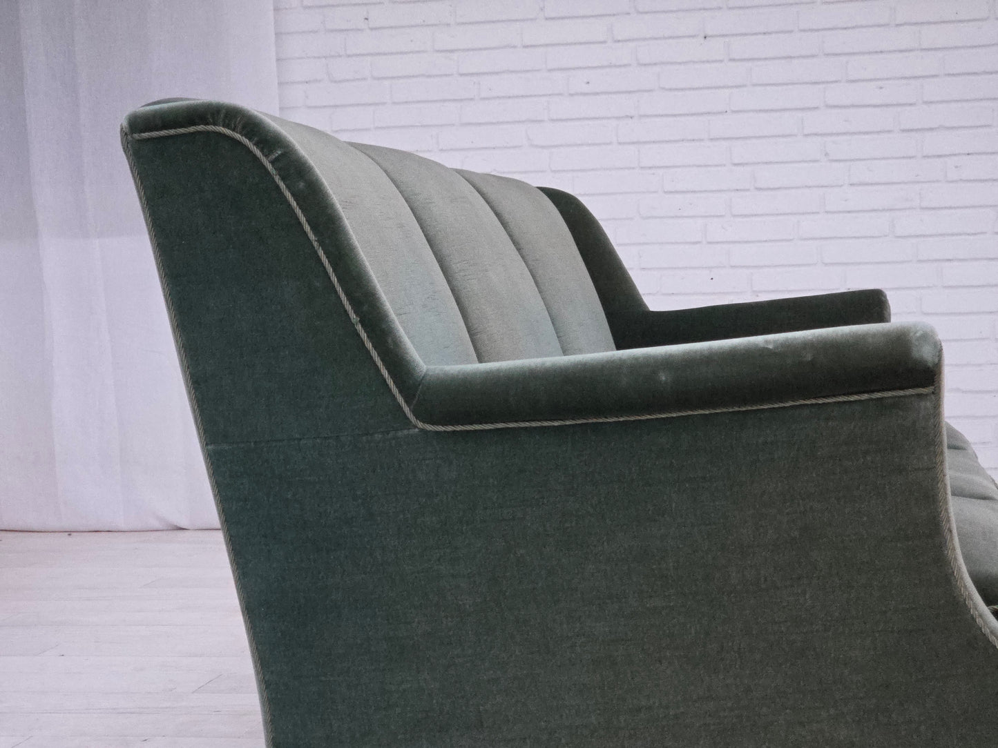 1960s, Danish 3-seater sofa, original turquoise-green furniture velour.