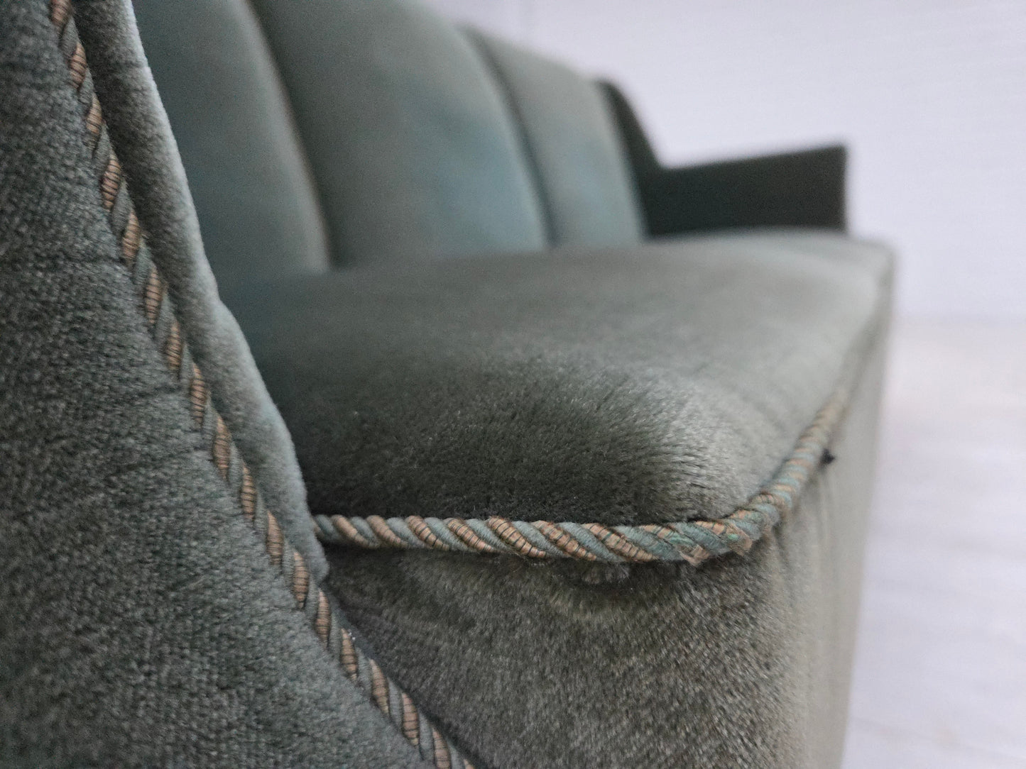 1960s, Danish 3-seater sofa, original turquoise-green furniture velour.