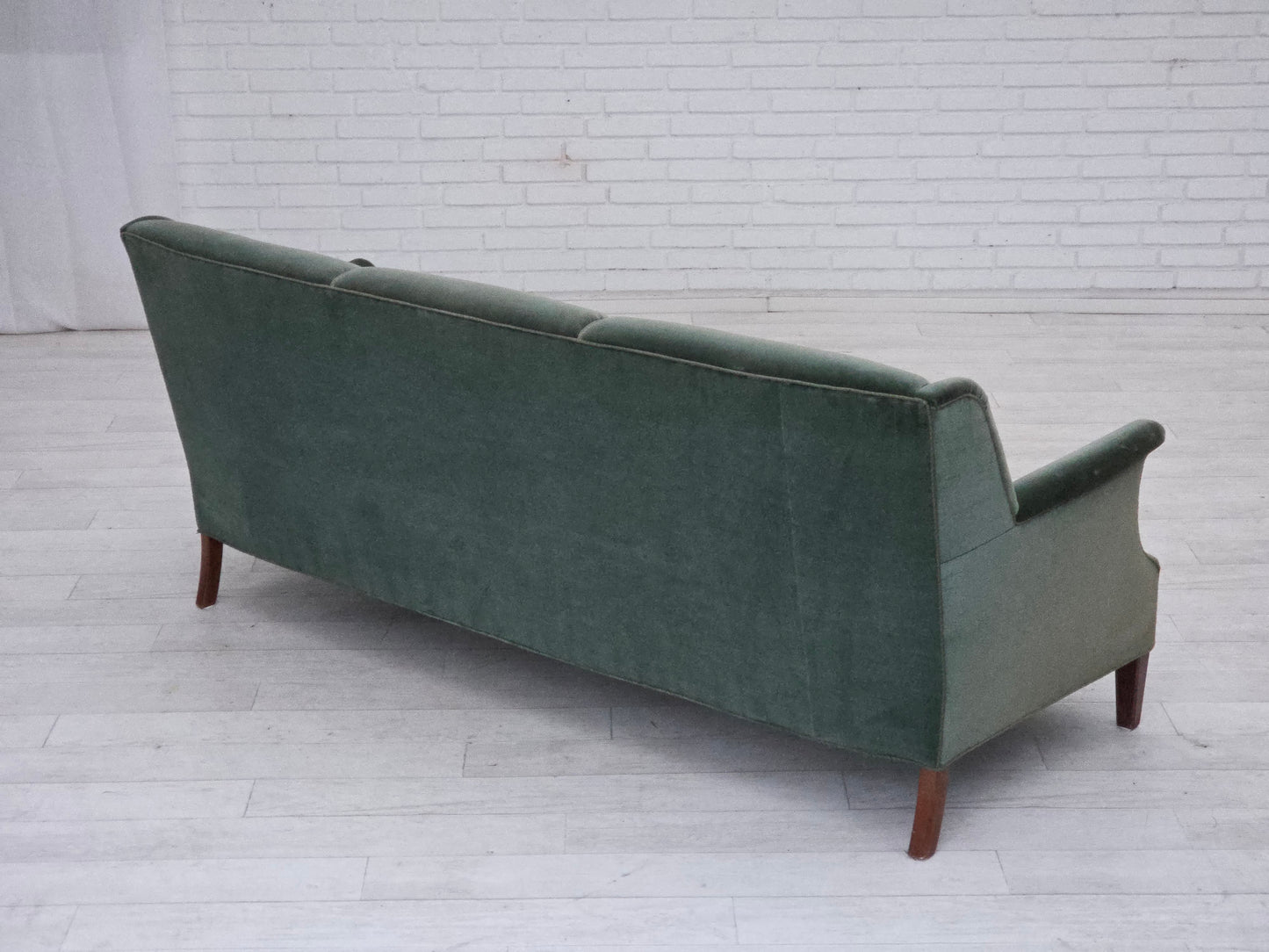 1960s, Danish 3-seater sofa, original turquoise-green furniture velour.