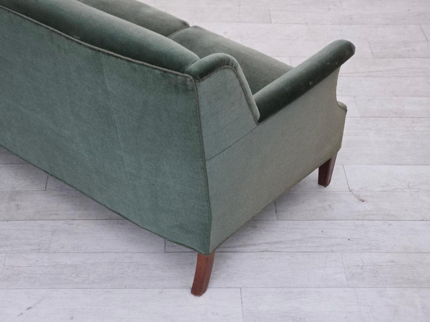 1960s, Danish 3-seater sofa, original turquoise-green furniture velour.