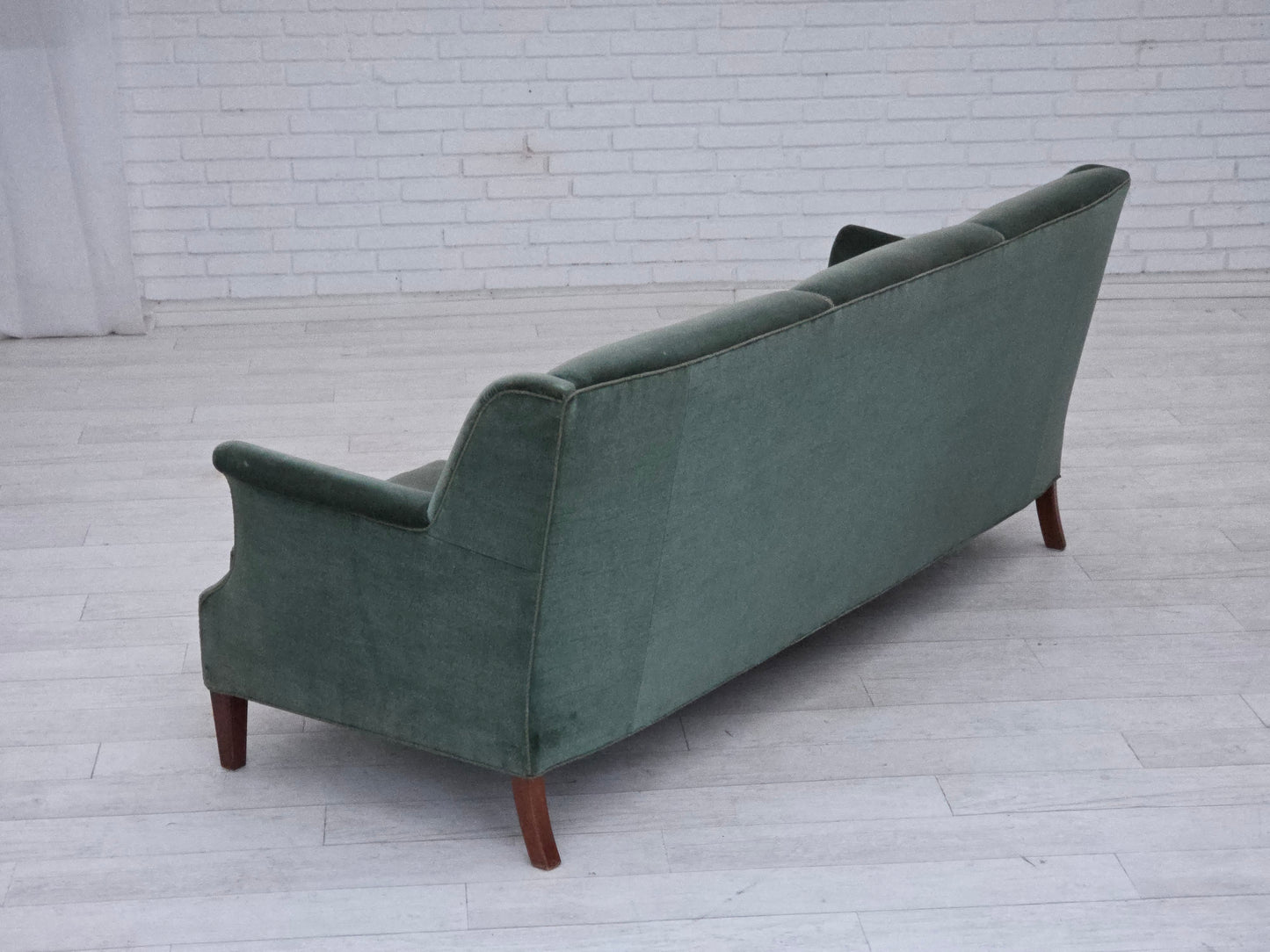 1960s, Danish 3-seater sofa, original turquoise-green furniture velour.
