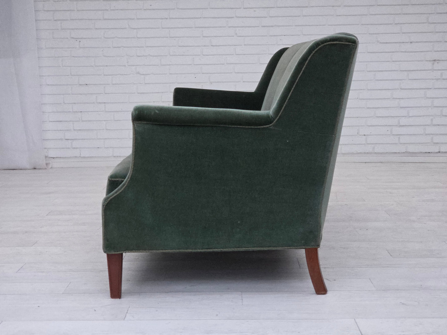 1960s, Danish 3-seater sofa, original turquoise-green furniture velour.